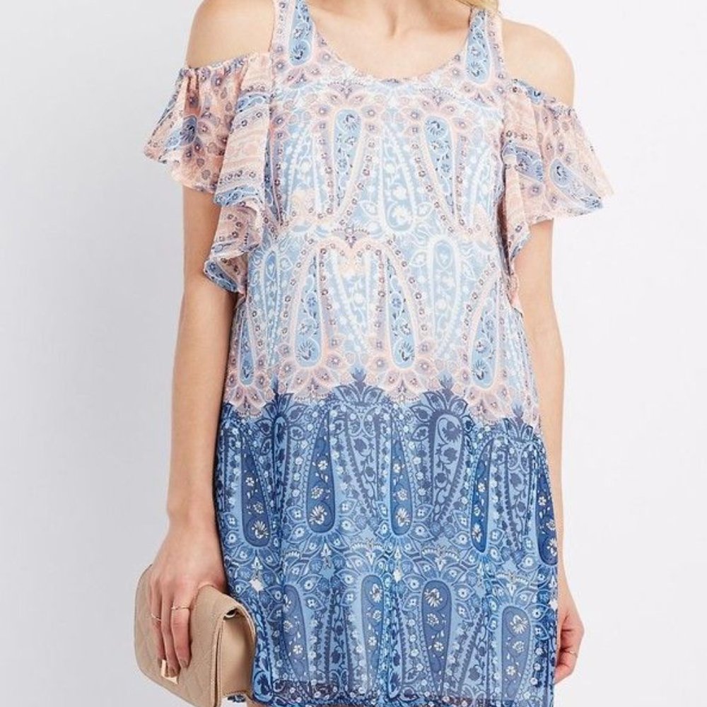 Charlotte Russe Cold Shoulder Paisley Dress Small